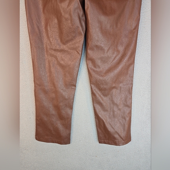 Wildfox Womens Faux Leather Pants Sz M Dark Brown High Waist Front Ankle Slit - Picture 11 of 13